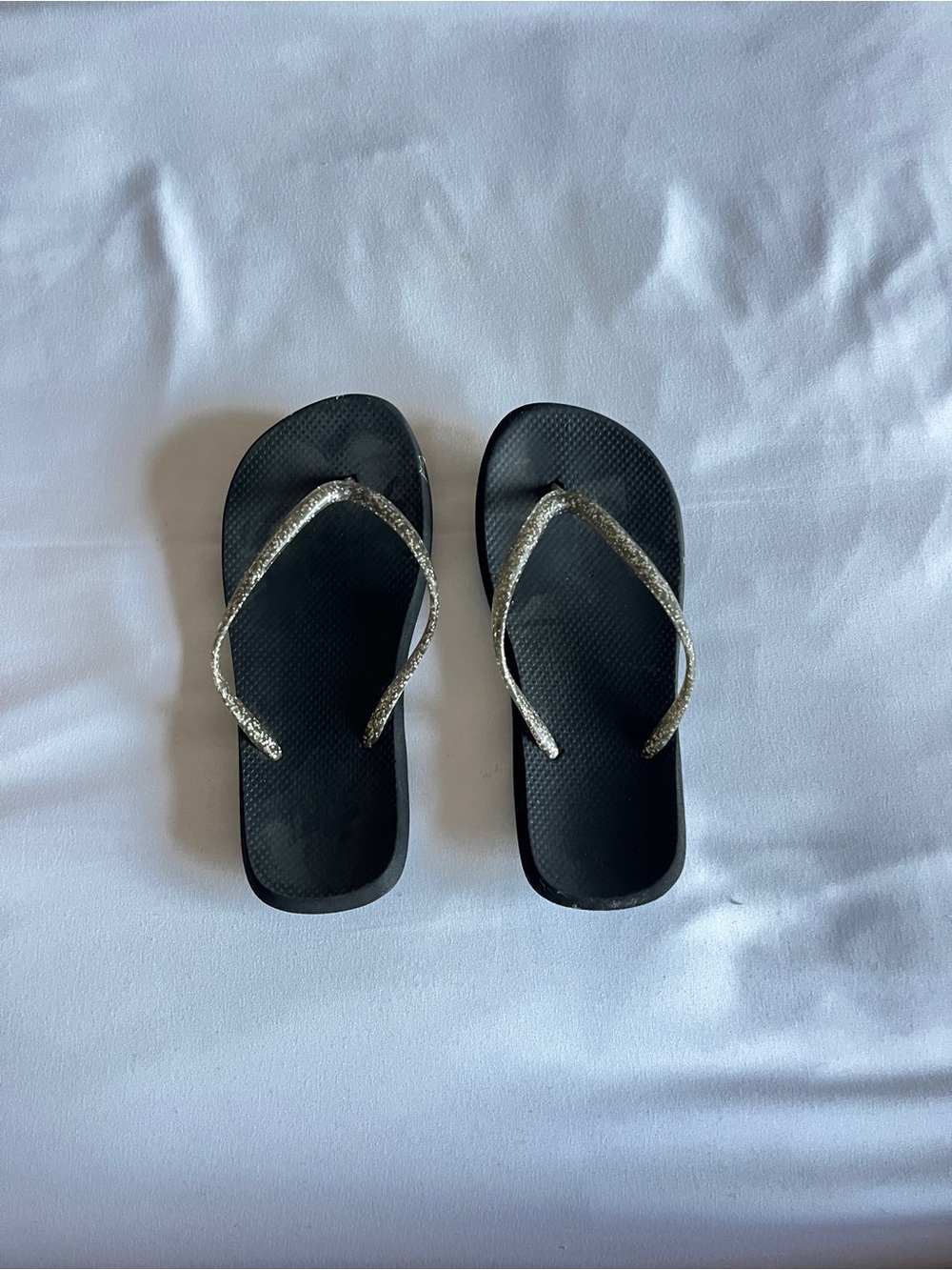 Black Glitter Flip Flops Sandals Slip On Summer Shoes Size Kids 1